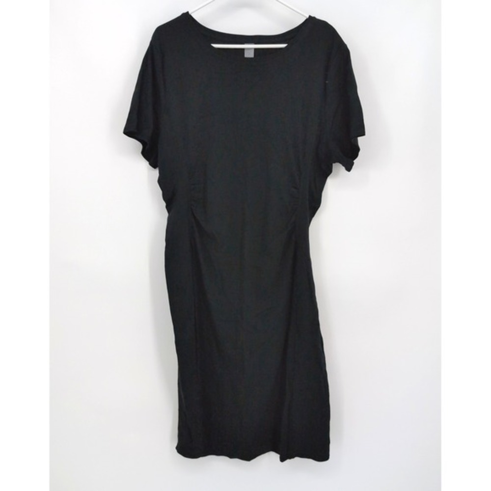 Zuda Rib‎ Dress Black Short Sleeve Ruching Women XL Extra Large
